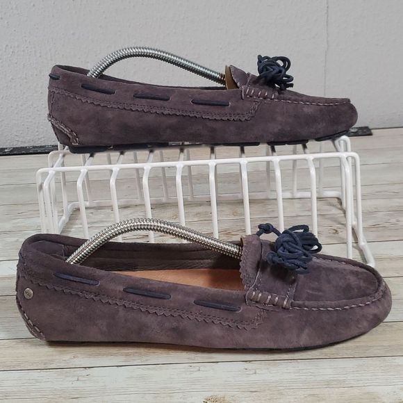 UGG Australia Meena II Moccasin Driving Loafers Slippers Grey & Blue Size 6 - Picture 1 of 10